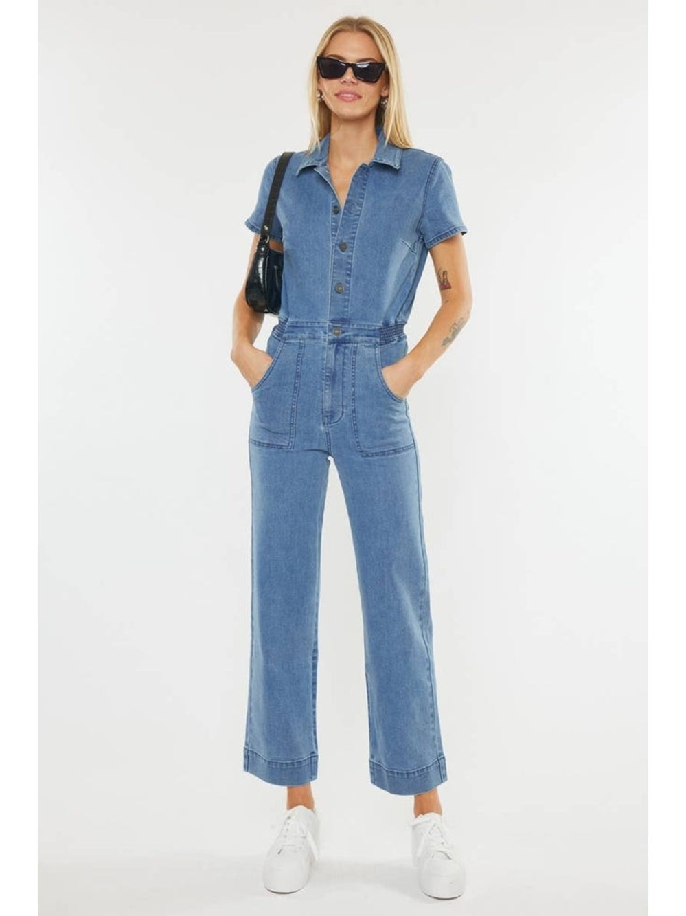 Kan Can Roxie Jumpsuit-small-Light Blue Denim Jumpsuit Jeans - Women